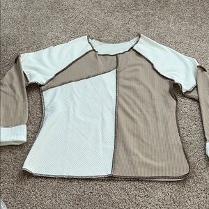 Colorblocked Long Sleeve Ribbed Top - Cream & Tan